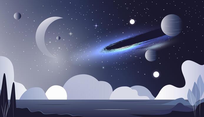 Space scene. Galaxy, planet surface, ice. Futuristic space illustration. Fantasy universe