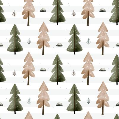 Woodland pattern. Seamless pattern with forest trees. Cute watercolor trees. Pine backgrounds.