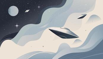 Space scene in a flat style. Planet surface, ice. Futuristic space illustration. Fantasy universe vector