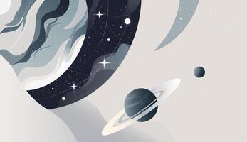 Space scene in a flat style. Futuristic space background with planets. Fantastic universe vector