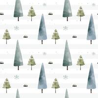 Winter seamless pattern with snowy trees. Christmas patterns. Wintertime backgrounds. Cute watercolor fir trees. vector