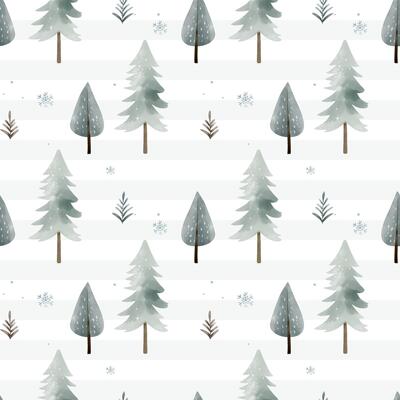 Wintertime backgrounds in pastel colors. Winter seamless pattern with snowy trees. Christmas pattern. Cute watercolor trees.