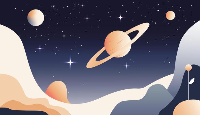 Space scene. Hot surface of the planet. Futuristic space illustration. Fantasy universe with bright stars