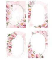 Pink peonies frame with splash background for wedding invitation template vector
