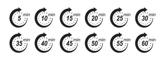 Arrow icons for various time durations from 10 to 50 minutes vector