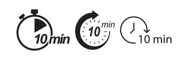 Black style icon set for 10-minute countdown timer vector
