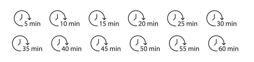 Icon set with various timer durations from 10 to 50 minutes vector