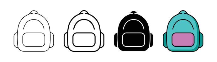 Set of convenient portable backpack icons in styles vector