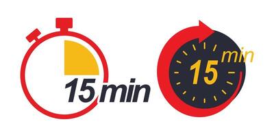 Flat style icon showing 15-minute countdown timer vector