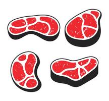 Set of red and black beef steak icons vector