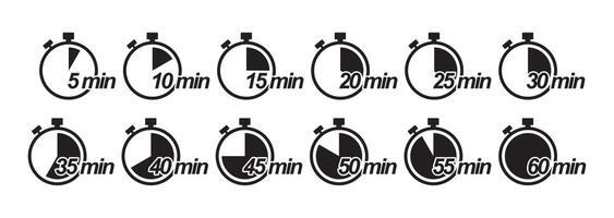 Icon set showing stopwatch with different time durations vector