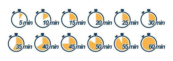 Time icon set with multiple yellow stopwatch vector