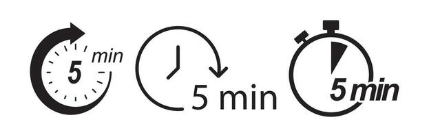 Black style icon set for five minute timer countdown vector