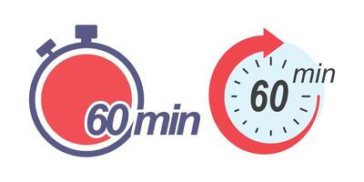 Flat style icon showing 60-minute countdown timer vector