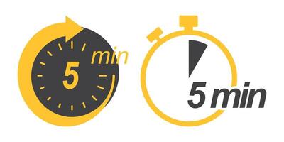 Flat set of icons showing five minute countdown vector