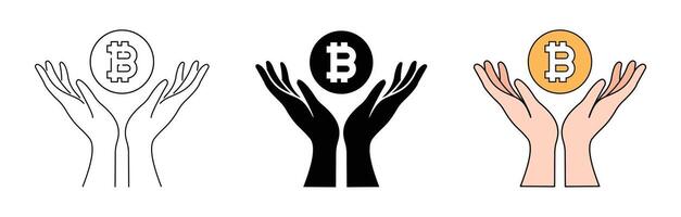 Symbol of bitcoin held by hands for finance theme vector