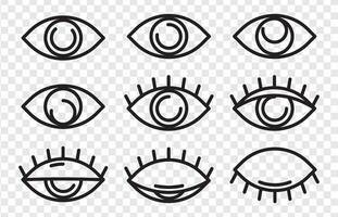 Set of outlined eye icons for view sight interface symbols vector