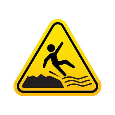 Yellow warning sign showing slippery rock danger
