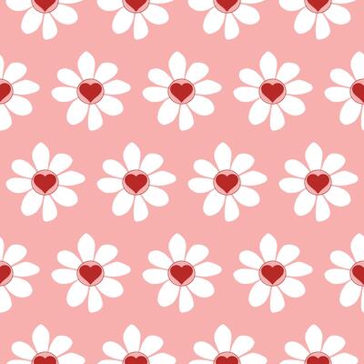 Chamomile Pattern Hearts Two Pink Background