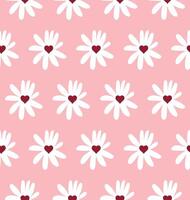 Chamomile pattern with hearts on pink vector