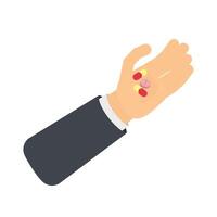 Using a handful of antidepressants. Tablets in hand. vector