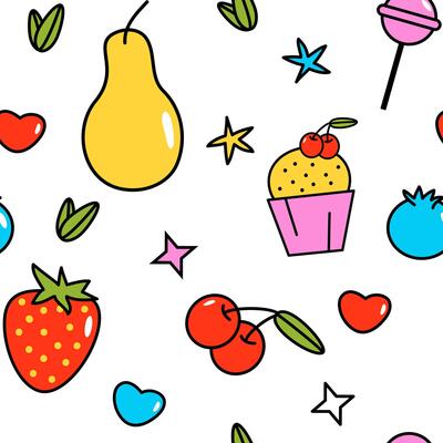 Cute Fruit and Sweets Seamless Pattern Background
