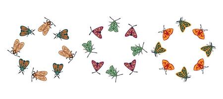 Vibrant Moths frames set. Beautiful frames, templates for your design. Round frame with butterflies vector