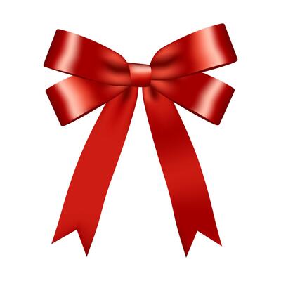 Decorative red ribbon bow element. Isolated element for Christmas, New year, Birthday, Valentine's, Wedding, Holiday or Event decoration. Realistic illustration.