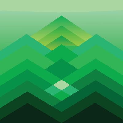 A green and yellow abstract background with a mountain in the center