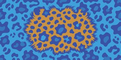 A blue and orange leopard print pattern vector