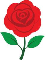 A red rose with green leaves and a heart vector