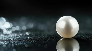 Elegant close-up of luminous white pearl on reflective surface photo