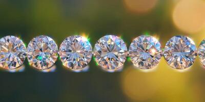 Sparkling row of diamonds with colorful bokeh background capturing radiant beauty photo