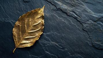 Elegant gold leaf on dark slate surface symbolizing luxury and art photo