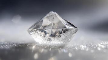 macro ver de un espumoso áspero diamante en un suavemente iluminado superficie destacando natural belleza foto