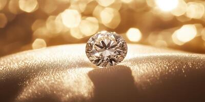 Radiant diamond captured in golden light emphasizing elegance and luxury concept photo