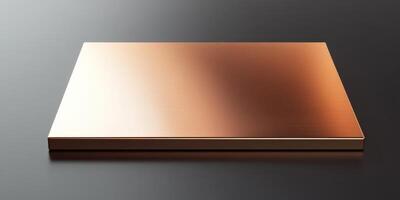 Minimalist copper metal sheet on gradient gray surface, industrial concept photo