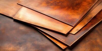 Close-up of textured copper sheets with beautiful natural oxidation patterns photo