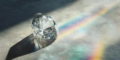 Shining diamond with rainbow reflection on grungy surface captures light and color photo