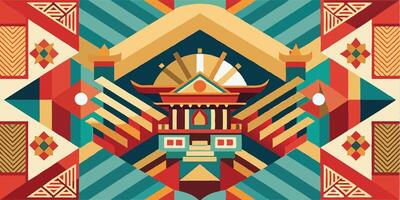 A colorful abstract design with a temple in the center vector