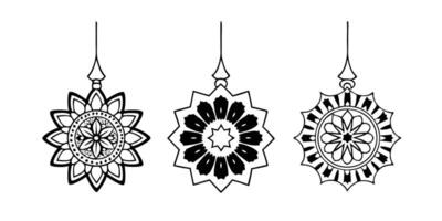 Three black and white ornaments hanging from a string vector