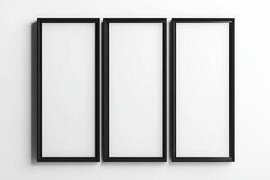 Triptych frame with empty screen isolated on white background for stylish and versatile artistic display solutions photo