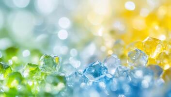 Abstract blurred background with yellow and green bokeh lights. photo