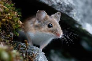 wild mouse near its hole between the rocks photo