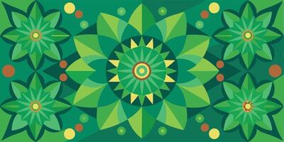 A green and yellow floral pattern with a circular design vector