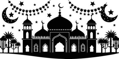 A mosque with stars and crescent on it vector