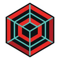 A red and black cube with a green and blue design vector