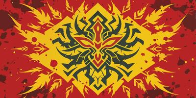 A red and yellow tribal design on a red background vector
