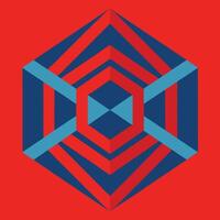 A red and blue geometric pattern on a red background vector