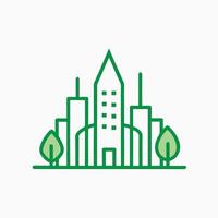 Green city skyline icon with trees and buildings vector